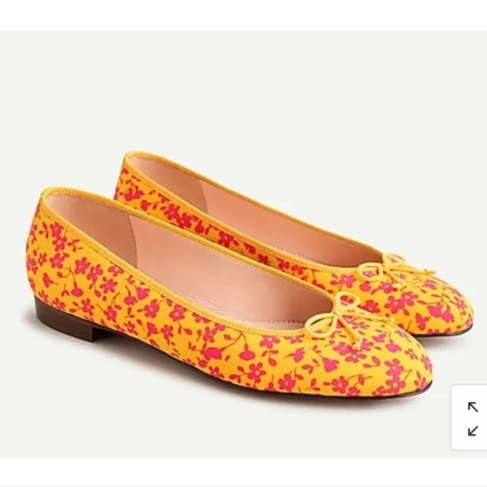 J. Crew Kiki Yellow Neon Saffron Briar Floral Bouquet Ballet Flat Shoes 6‎
